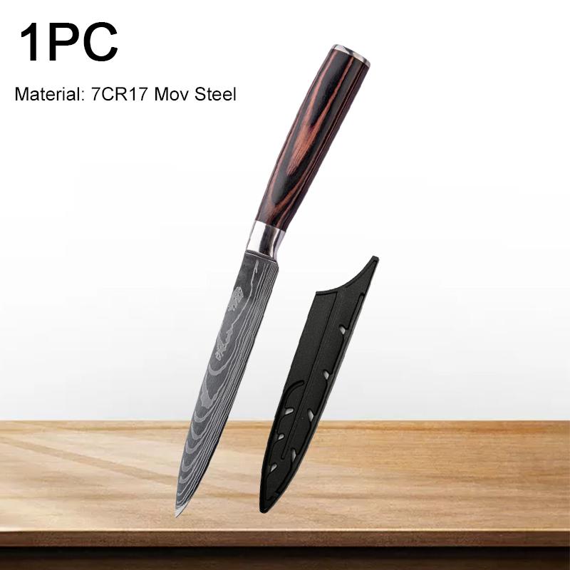 5-Inch Japanese Utility Knife Kitchen Boning Knife Stainless Steel  Full Tang Damascus Knives Sharp Japanese Knife Wood Handle