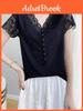 Sommer Slim Fit T-Shirt Mit Spitzen Einsätzen Polyester Stoff Für Bürokleidung Für Damen