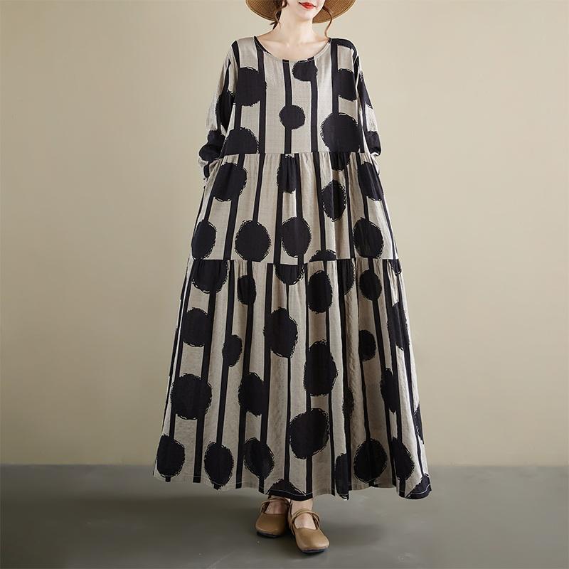 

Хлопковое винтажное платье в клетку и горошек большого размера с длинным рукавом новое в платьях для женщин повседневное свободное весенне-осеннее платье