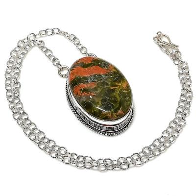 Natural Unakite Gemstone Handmade 925 Sterling Silver Gift Necklace 20" V7q35