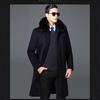Men's Winter Wool Coat with Detachable Liner and Real Rabbit Fur Collar for Middle-Aged & Elderly