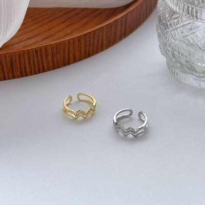 Wavy Hollow Rhinestone Ring - Double Layer, Light Luxury Design, Japanese Korean Style