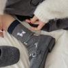 Ladies Autumn Winter Thickened Warm Striped Cloth Logo Cartoon Puppy Embroidered Wool Mid Barrel Pile Socks