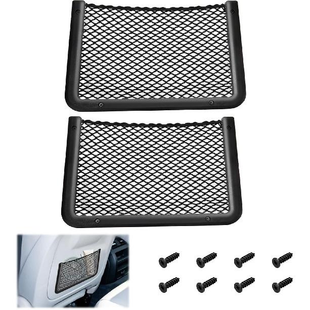 2 PCS Car Net Pocket, ABS Plastic Frame Cargo Net Storage Car 11.8 x 7.9 Inch