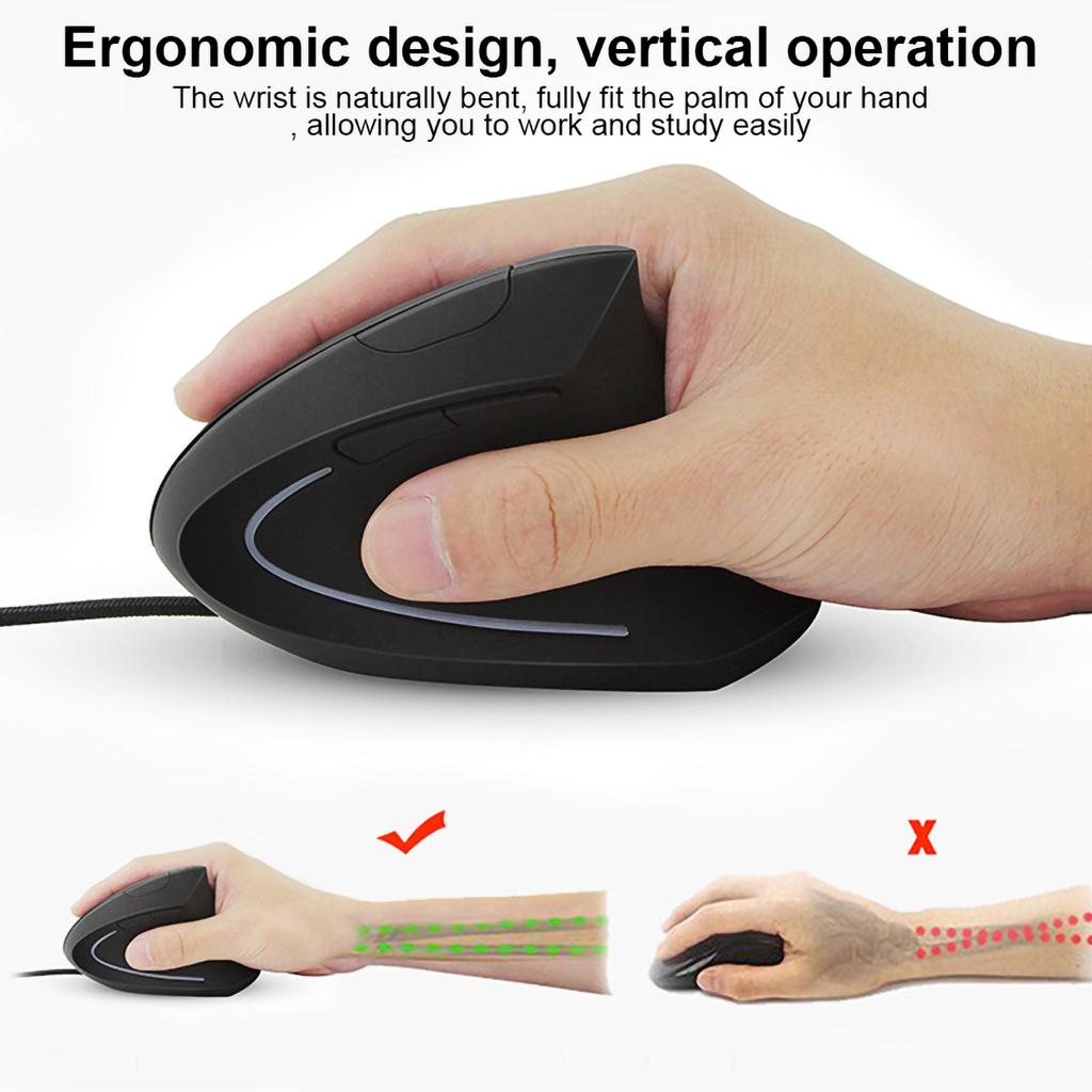 6D Ergonomic 800‑1200‑2000‑3200 DPI Adjustable Optical Vertical Gaming Mouse with LED