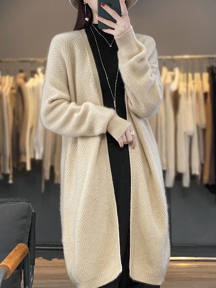 Women`s 100% Wool V-Neck Cardigan Coat