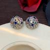 Vintage Spherical Stud Earrings with Colorful Zircon - Retro Court-Style Luxury