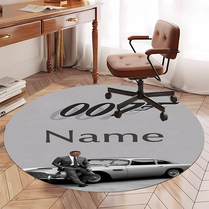 Custom Name 007 James Bond Printed Round Rug Carpet Chair Rug Area Rug Entryway Doormats,for Office Chair Living Room Bedroom Kitchen Room.