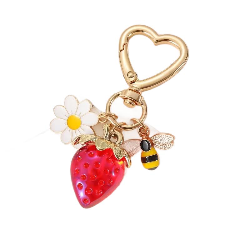 Strawberry Bee & Flower Heart Keychain Accessory