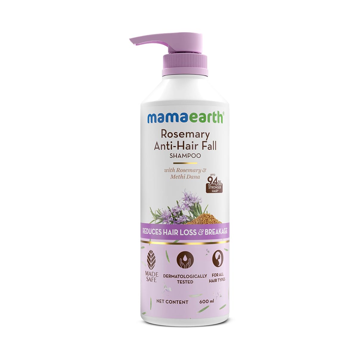 

Mamaearth Rosemary Anti Hair Fall Shampoo 600ml – 94% Stronger Hair, 93% Less Breakage, Sulphate Free for Men & Women