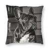 Housse de coussin carrée Bouledogue Français Fière Polyester Lin Velours Motif Fermeture Éclair Décorative Housse de coussin de maison