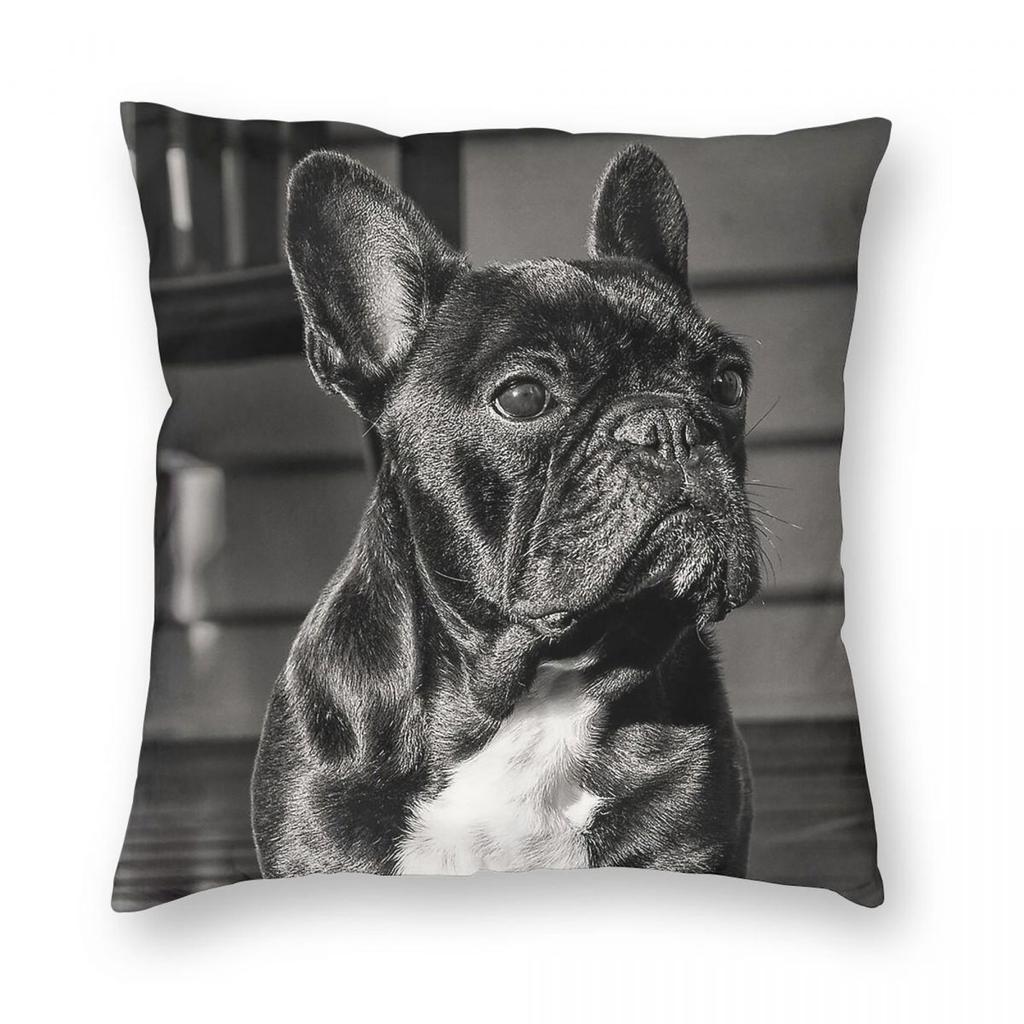 Housse de coussin carrée Bouledogue Français Fière Polyester Lin Velours Motif Fermeture Éclair Décorative Housse de coussin de maison