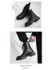 Men's Black British-Style Soft Leather High-Top Martin Boots with Thick Soles for Autumn and Motorcycle Wear.