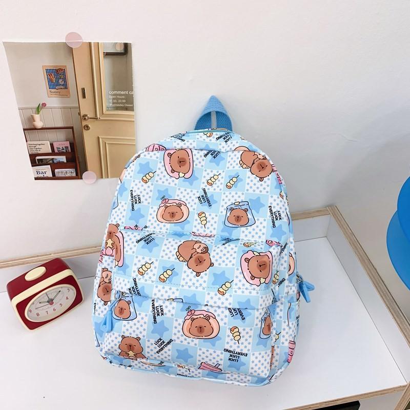 Capybara Cute Pudding Milk Tea Checkered Cartoon Pattern Children Backpack