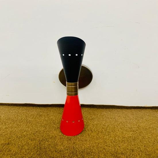 Wall Sconce 1950's Mid Century Black and Red Brass Italian Diabolo Wall Sconce Light Fixture Lamp
