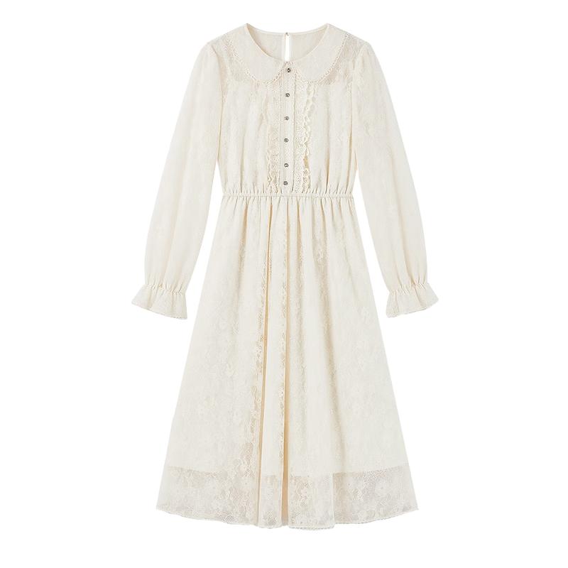 Elegant Lace Doll Collar Midi Dress S