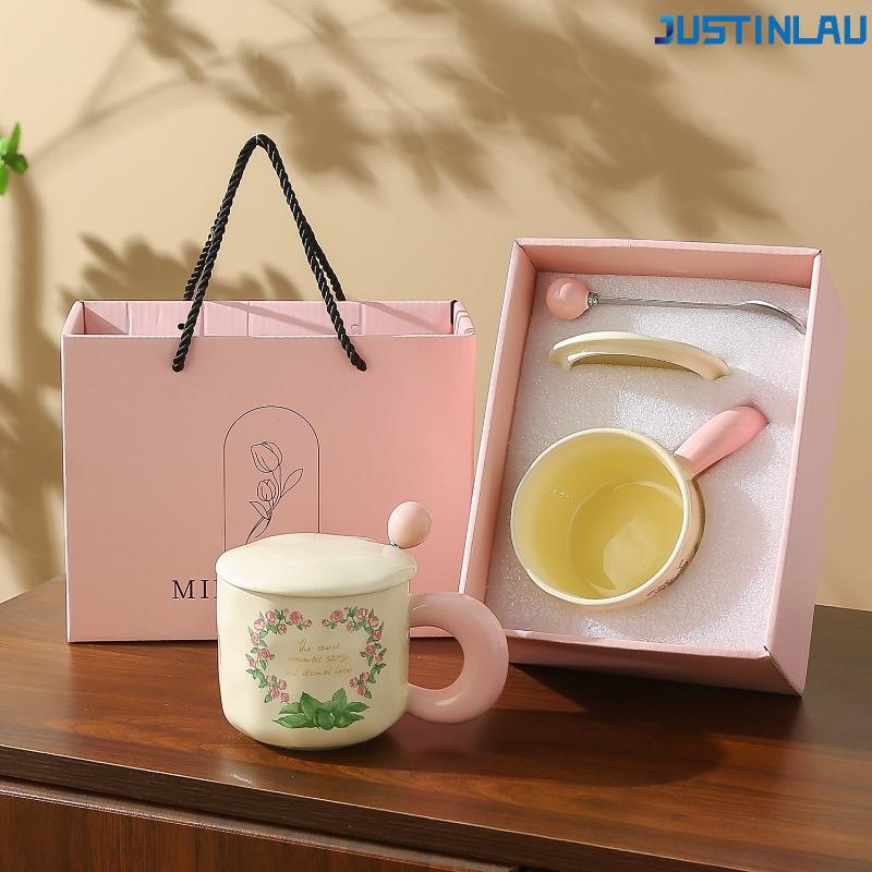 JUSTINLAU Tulip High-value Ceramic Cup Mug Water Cup Office Decoration Water Cup Milk Cup Mugs Coffee Cups Creative Ceramic Cup 400ml