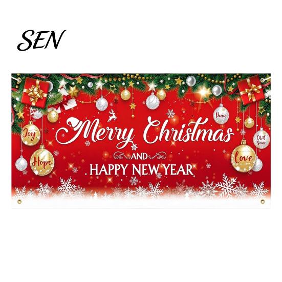Outdoor Winter Party Supplies Christmas Garage Door Cover, Holiday Hanging Banner Backdrop, Decoration Santa Claus Snowman Truck Photography