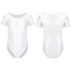 Mens Solid Color Short Sleeve Leotard Glossy Round Neck High Cut Bodysuit Swimwear Sportswear