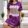 2025 European and American Plus Size Women's Tie-Dye Print Casual Short-Sleeve Round Neck Dress