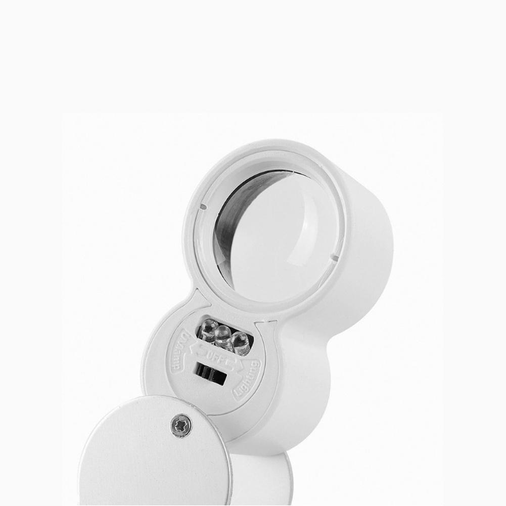 Foldable 40x LED Magnifier with 40x25mm Acrylic Lens for Jewelry Metal Currency Inspection Aluminum ABS Design