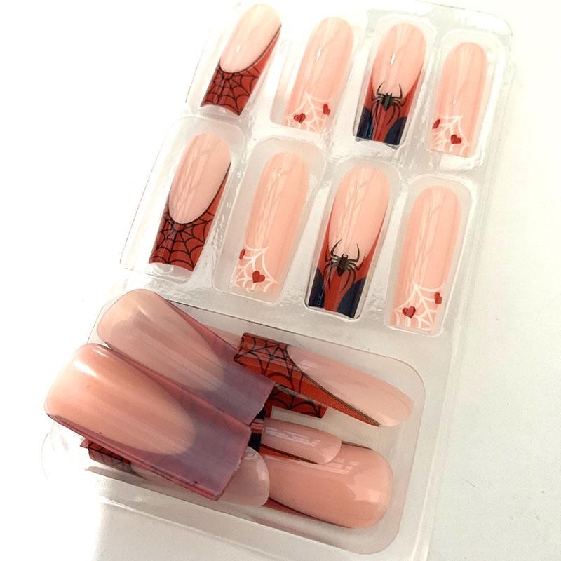 24 pcs/set Press on Nails Long Red Star Nail Girls Sexy Nail DIY Bridal Tip Daily Reusable Sexy Fake Nails Art For Women Decoration