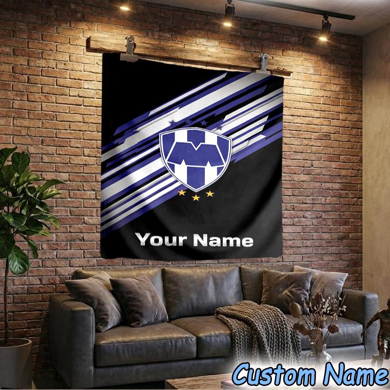 Custom Name Monterrey Team Spirit In Action Tapestry Room Decoration Wall Hanging for Living Room Bedroom, Dormitory, Birthday and Christmas Gifts