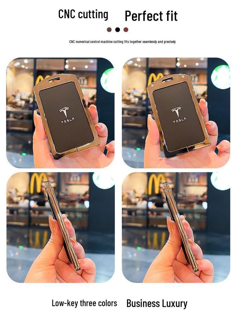 Tesla Card Key Case Model Y & 3: 2024 Leather & Metal Protective Shell Buckle Accessories