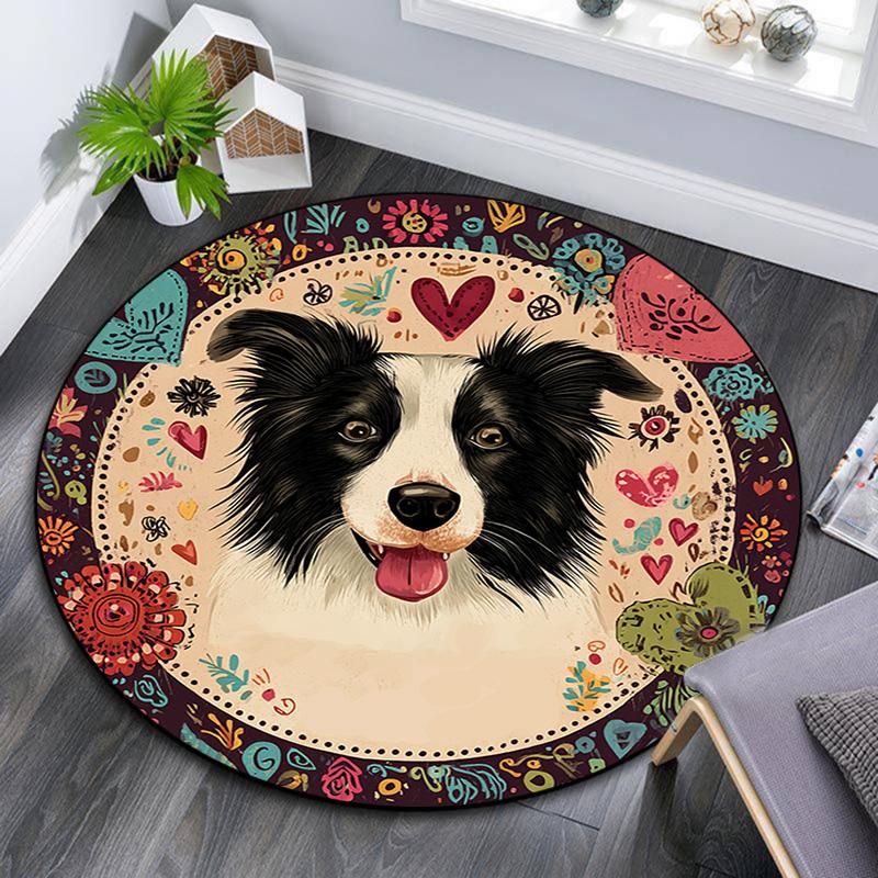 

Border Collie Round Area Rug,Carpet Rug for Living Room Bedroom Sofa Playroom Decor,Non-slip Floor Mat 80cmx80cm