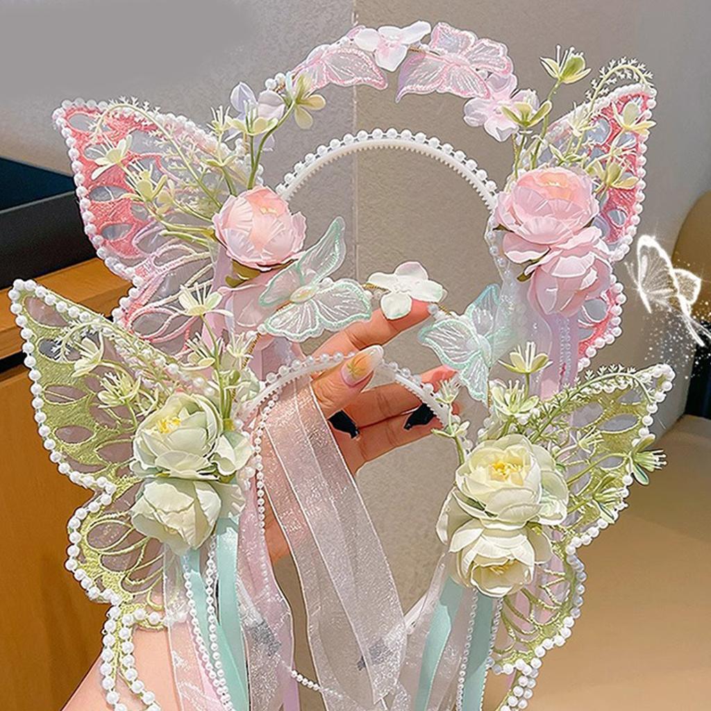 Fairy Flower Headband For Children Sweety Butterfly Element Tassel Hair Crown Girls Art Photography Hair Accessories Hair Hoop