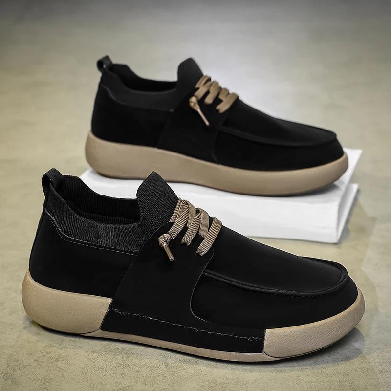 Leather Casual Shoes Men 2025 New Lace-up Thick Sole Casual Sneakers Versatile Leather Muffin Shoes Elevated Male Board Footwear