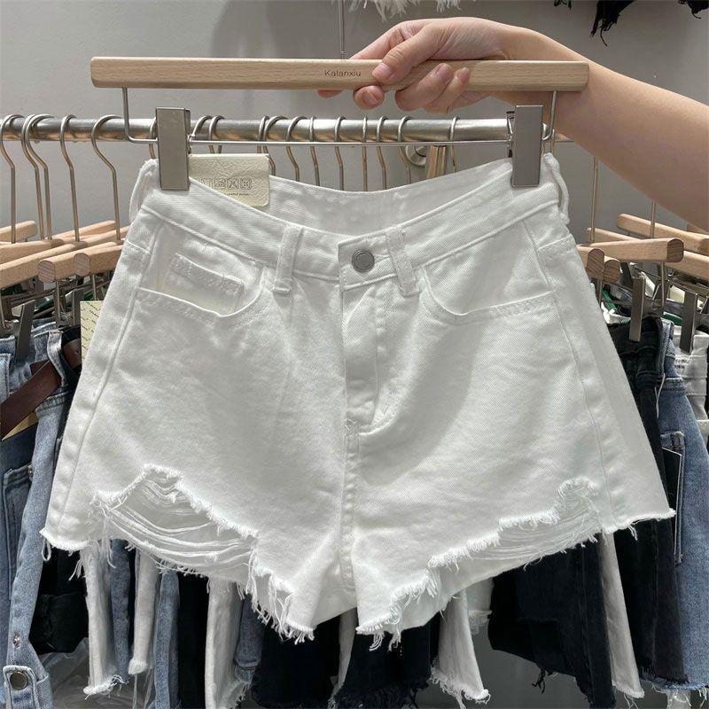 Women's Plus Size Frayed Denim Shorts - Loose Korean A-line Style, Ripped, Ideal for Summer