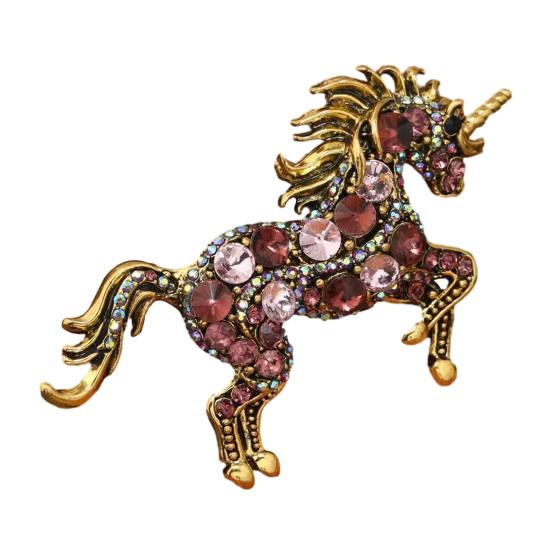 Broche Style Rétro Strass Étincelants Incrustés Design Cheval Broche Épinglette Revers de Col de Costume Badge Accessoire Élégant