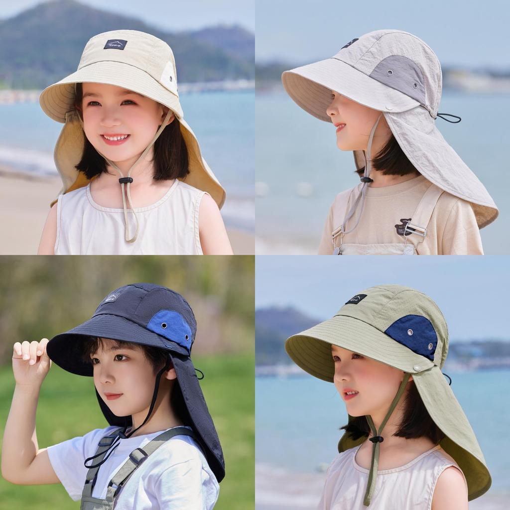 Summer Childrens Fisherman Hat With Large Brim And Waterproof Nylon For Sun Protection And Neck Coverage