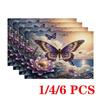 4/6pcs Rectangular Placemats - 12X18 Inch Purple Butterfly Floral Heat-Resistant Placemats with 2D Element Pattern