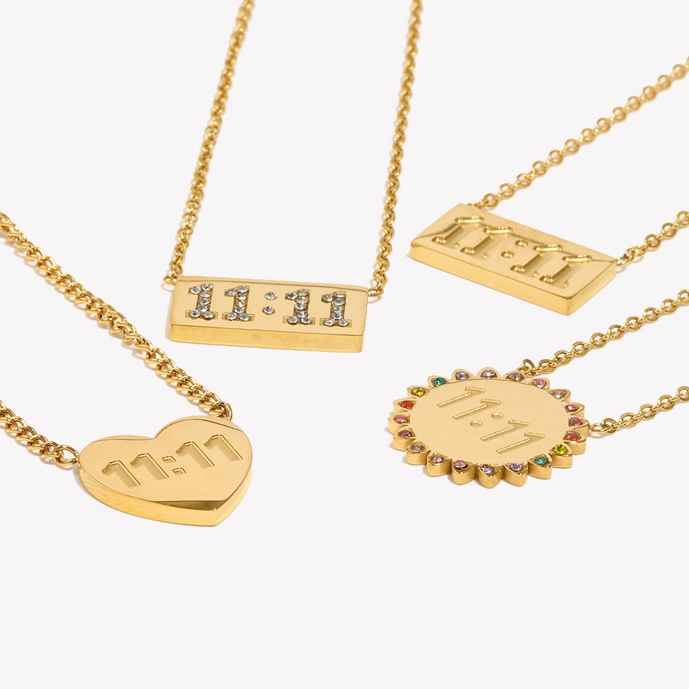 E.B.belle 11:11 Rectangle Pendant Plate Necklace Fine Polished Stainless Steel Gold Plated Necklace Number Jewelry