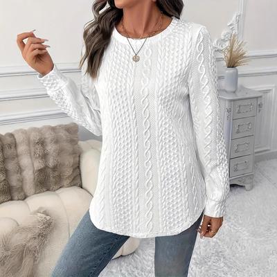 Moletom Feminino Versátil de Cor Sólida com Textura e Ombros Caídos, Coleção Outono/Inverno 2025