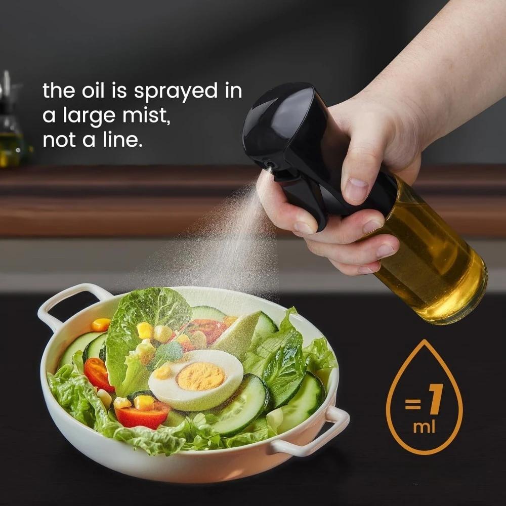 Cooking Oil Sprayer Food Grade Olive Oil Dispenser, 200ml Black Oil Bottle Suitable for Cooking, Air Fryer, Deep Frying Grilling