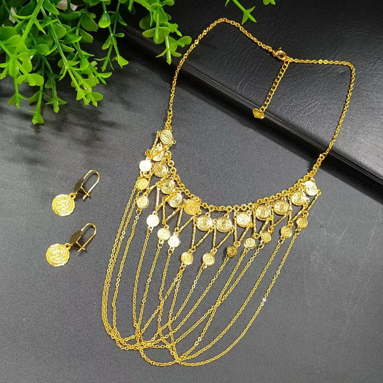 

Дубайский набор свадебных украшений: ожерелье и серьги из 24-каратного золота 24k Gold Plated