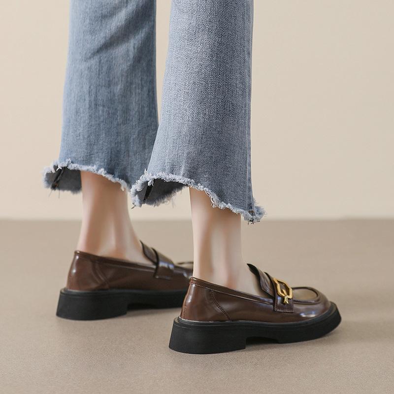 thick-soled women's new spring retro small leather shoes thick heel soft-soled single shoes women's large size