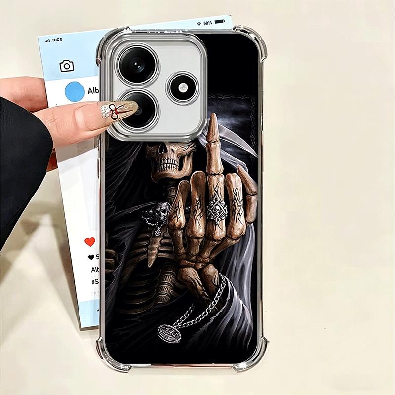 Coque de téléphone plaquée style amusant avec squelette de la Faucheuse pour Xiaomi Poco X5 X6 X7 X8 Pro Max F8 Ultra F7 M8 M7 M5S Redmi 15C 15 14C 1