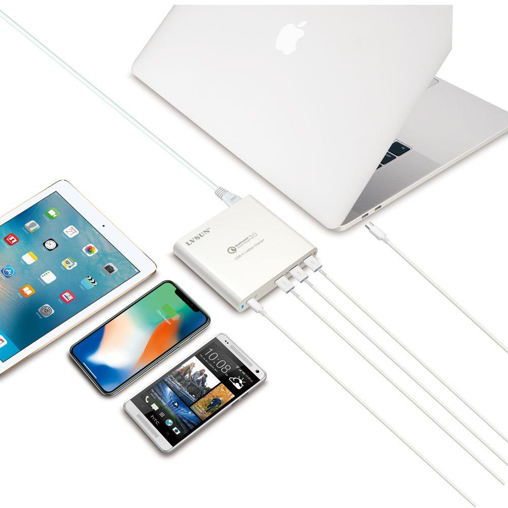 

Розумна 4-портова USB-A та USB-C зарядна станція 87 Вт Швидкий зарядний пристрій QC 3.0 PD 3.0 Чорний чорний