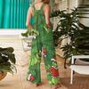 Women's Fashion Christmas  Print Casual Retro Sleeveless Button Jumpsuit