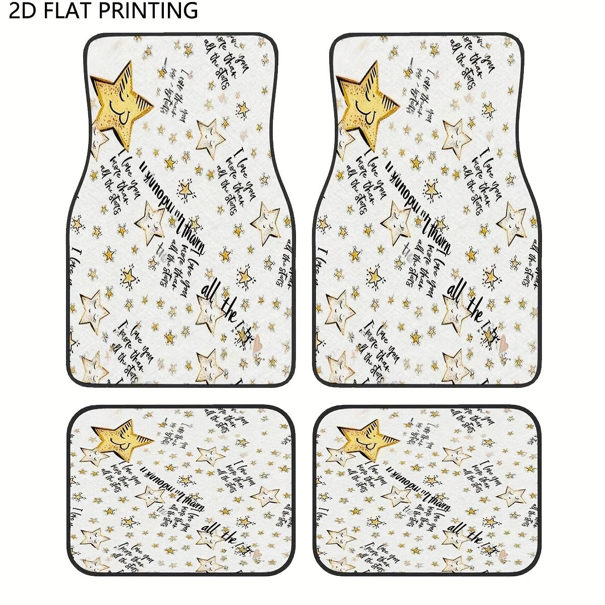 4pcs Car Mats - Starry Night Design With Golden Stars Hearts, Durable Polyester Floor Mats For All-Weather Protection, Fit For