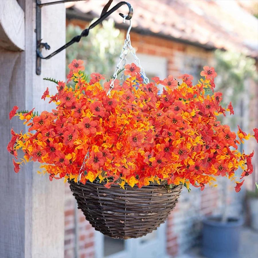 Autumn Orange Artificial Eucalyptus Bouquet, Fake Flowers for Home Garden Wedding Decor, Mother's Day Gift & Room Decoration
