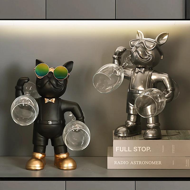 Home Decor French Bulldog Wine Rack Decoration Wine Holder Dog Butler Bottle Seat Design Statue Table Resin Decoration Sculpture