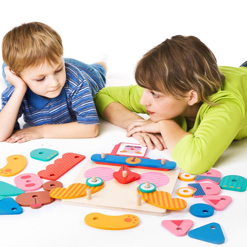 Children's Educational Creative Fun Face-changing Expression Game, Geometric Shape Tangram Wooden Early Education Toy