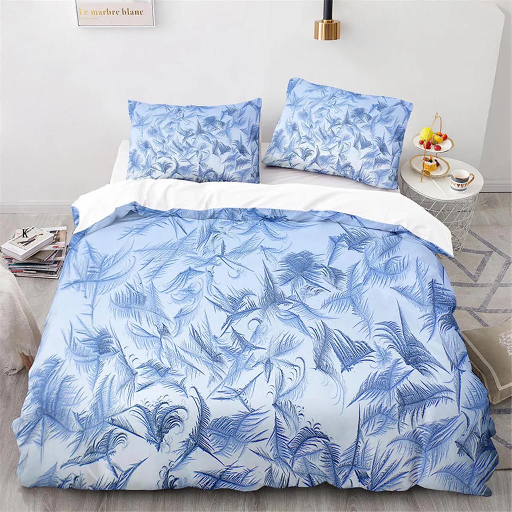 Snowflake Duvet Cover Winter Theme Geometric Pattern Microfiber Blue Floral Quilt Cover for Girl Children Christmas Decorations