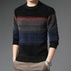 New Spring and Autumn Chenille Striped Long-sleeved Sweaters for Young and Middle-aged Men, Slim and Handsome Bottoming Shirts