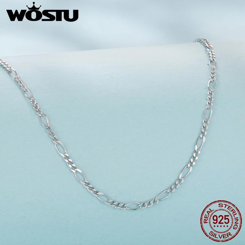 WOSTU Real 925 Sterling Silver Figaro Link Chain Necklace for Women Girls s925 Silver Thin Strong Necklace Chain Basic Links
